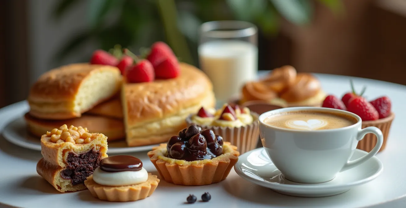 Assortiment de desserts et pâtisseries accompagnant le café décaféiné
