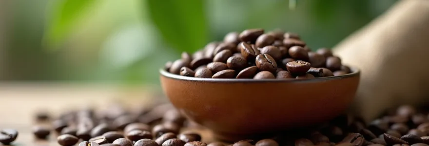 Grains de café décaféiné dans un cadre naturel mettant en valeur la texture et la qualité