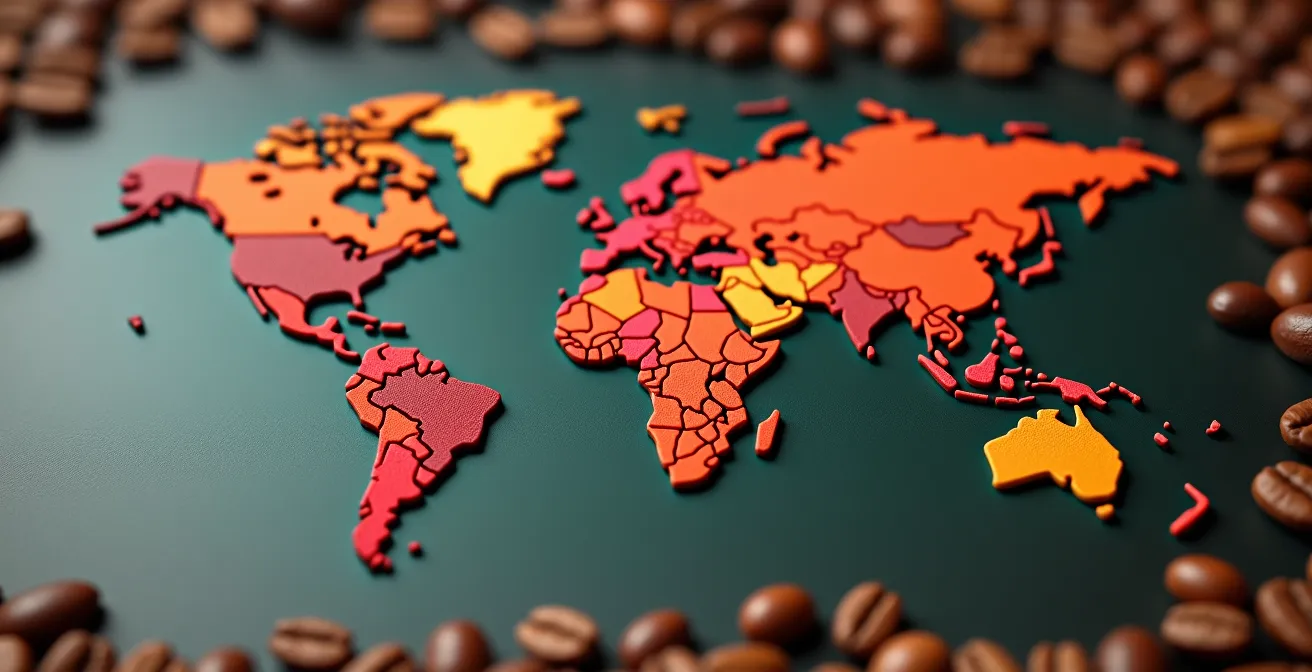 Carte sensorielle des arômes de café décaféiné selon origines géographiques